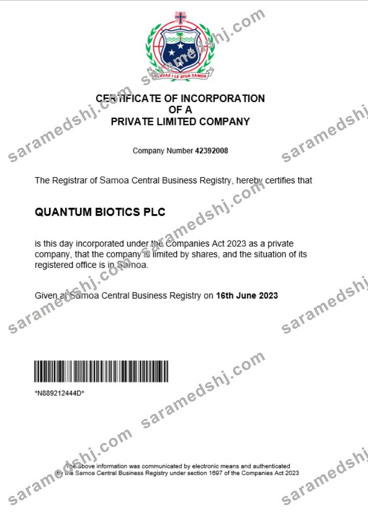 Samoa business registration certificate Word and PDF template